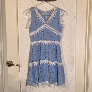 Cute Blue Lace Short Dress